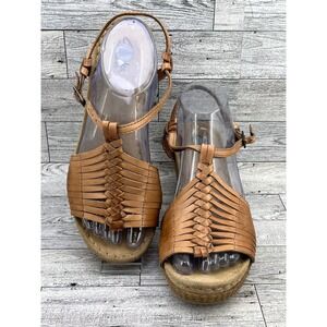 Clarks Bendables Tan Woven Leather Wedge Sandals Women's 8.5 M‎ Comfort